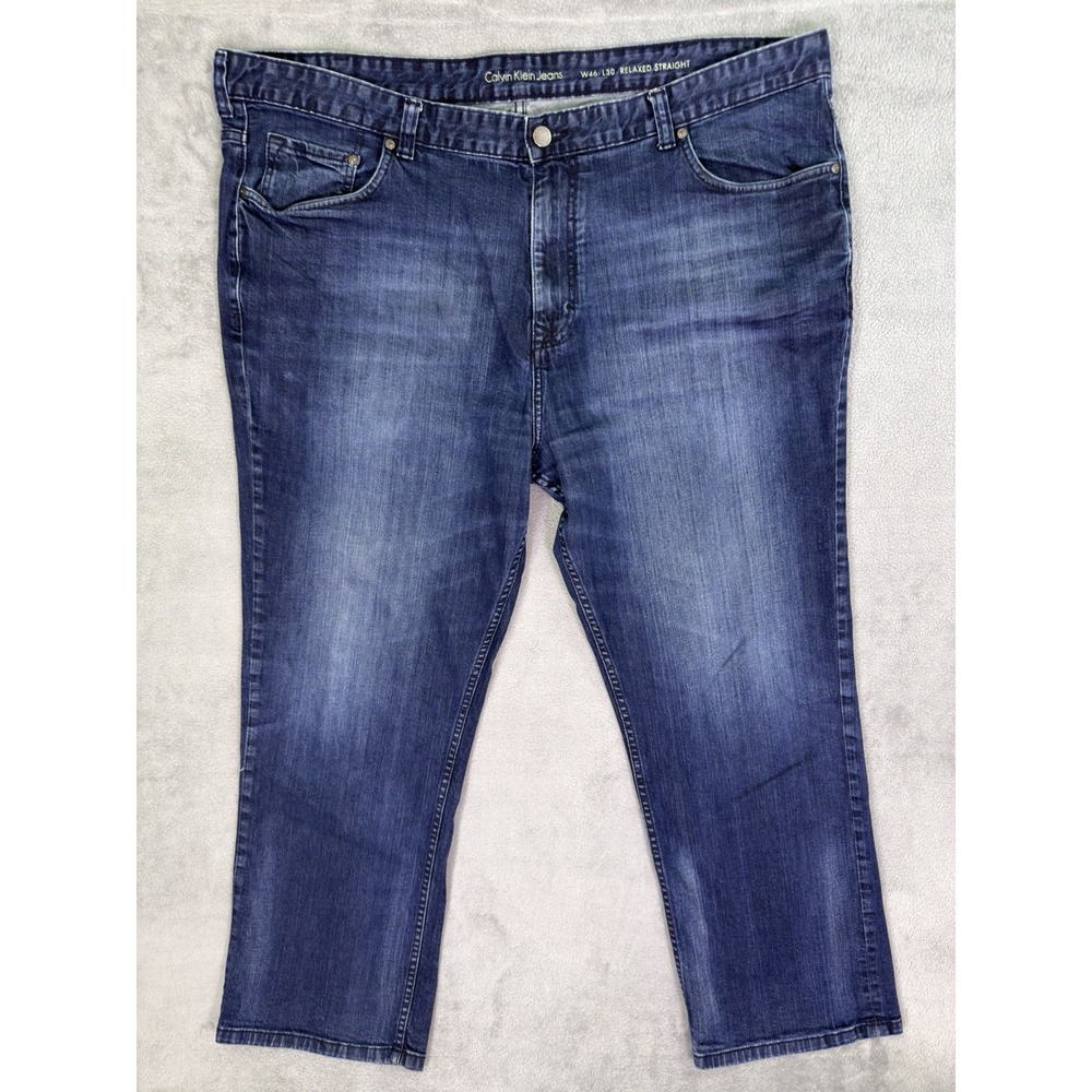 Calvin Klein Jeans Mens 46x30 Blue Straight Relaxed Dark Wash Denim High Rise
